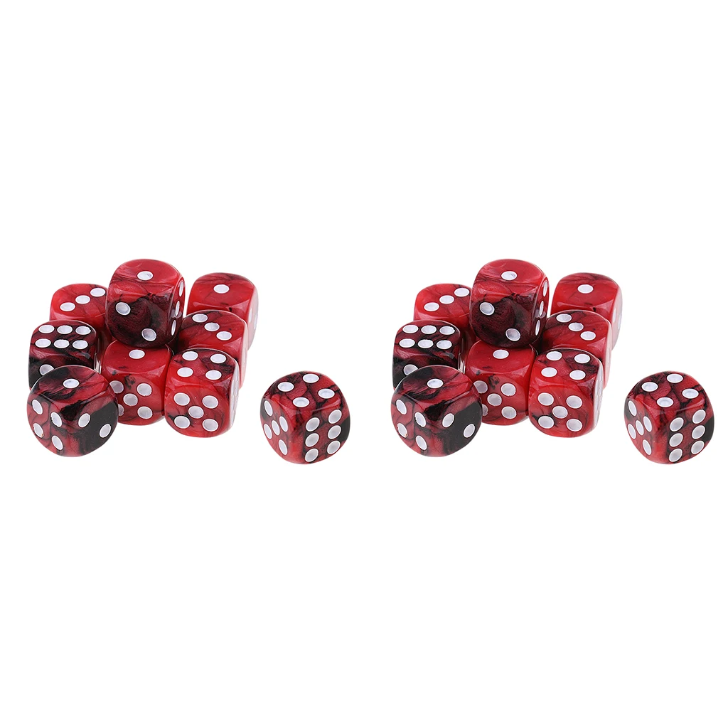 20x Acrylic Six Sided Dice Spot For MTG TRPG Role Playing Red & Black Color
