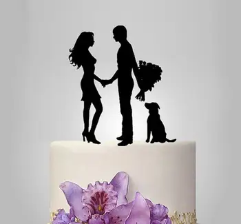 

100pcs/lot Creative lovers with a dog design Acrylic wedding cake inserted card Wedding Cake Topper Party Cake Decoration SN2949