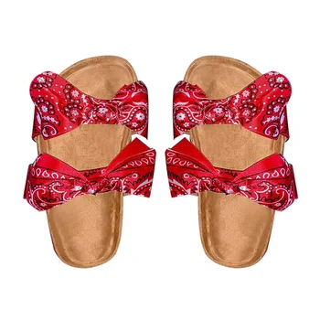 

New Print Bow Shoes Women Slipper Sandals Summer Open Toe Platform Slide Ladies Fashion Hollow Light Slip On Sandals Woman Shoes