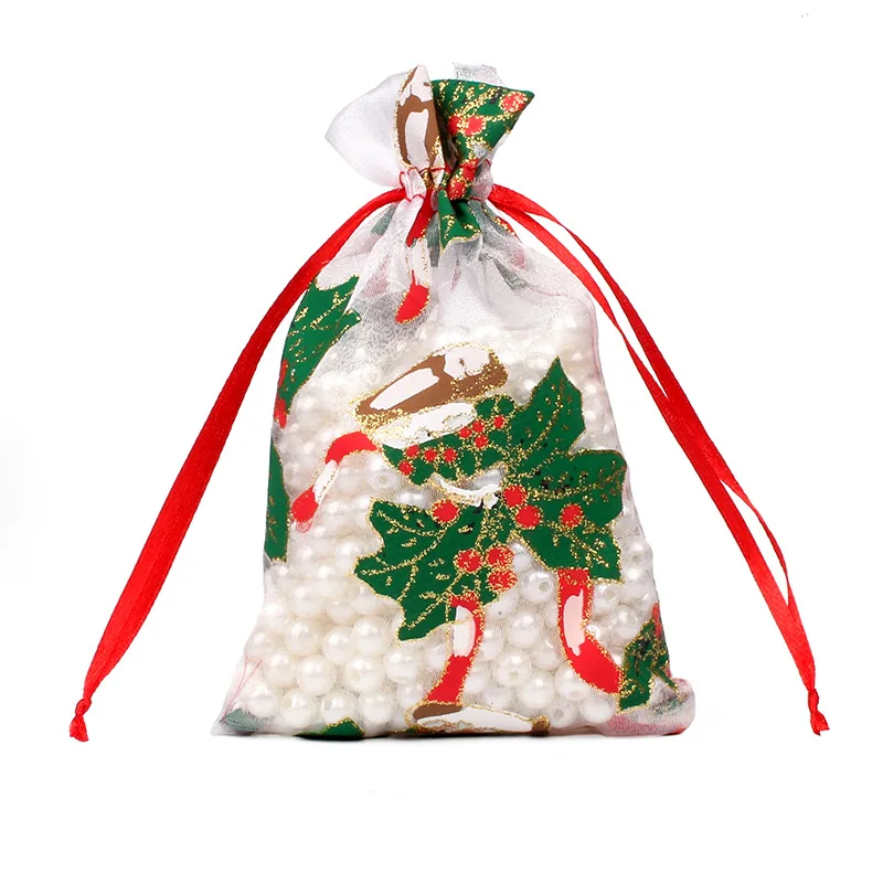 Christmas bell 50/100 шт 10X15 13X18 см цветной красный белый мешочек из органзы на Рождество марлевые Элементы Ювелирные изделия Сумки Упаковка Drawable подарочные мешочки из органзы 55 - Цвет: Christmas bell