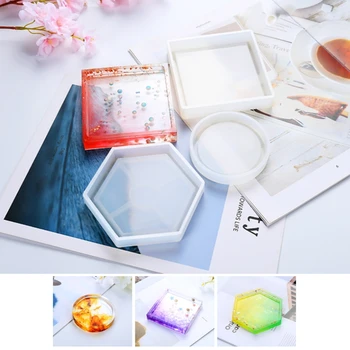 

Silicone Mold DIY Cup Mat Pad Handmade Molds Crafts Epoxy Resin Geometric Shape Hexagonal Square Round Thermal Insulation C6UD