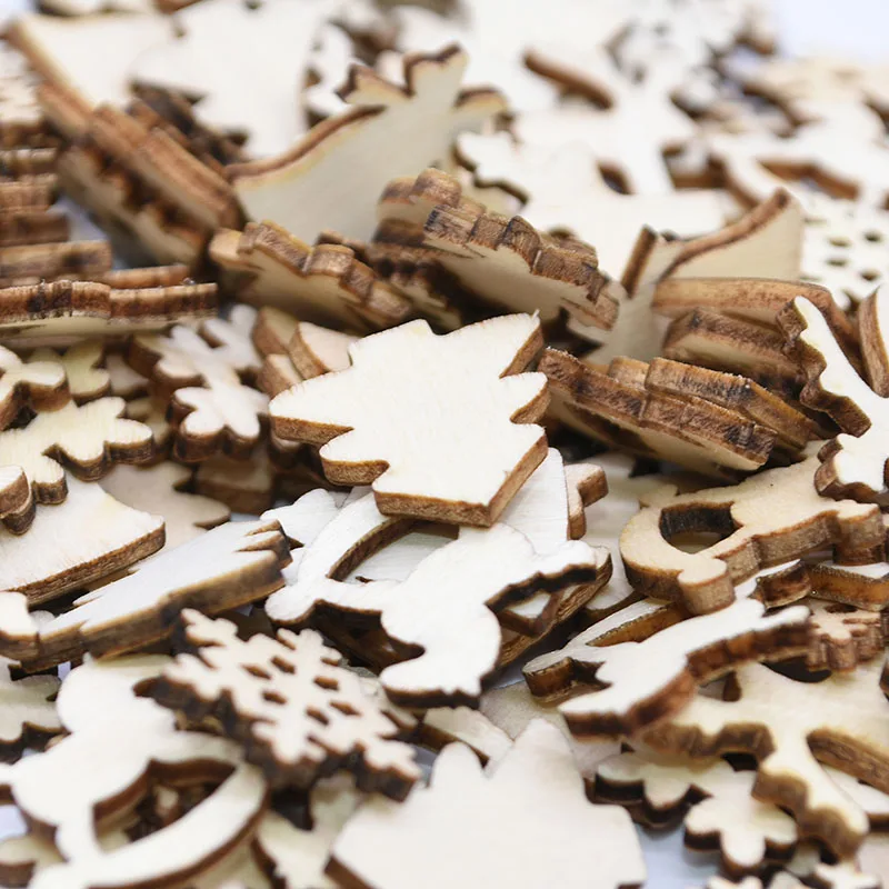 100 шт рождественский деревянный чип DIY рождественские украшения мини Санта Клаус Снежинка Лось конфетти год Рождество вечерние декор стола