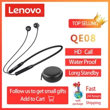 חדש Lenovo QE08 Neckband אלחוטי Bluetooth אוזניות HIFI 9D סטריאו ספורט מגנטי אוזניות ריצה עמיד למים