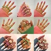 Vintage Golden Heart Rings Set for Women Fashion Pink Green Color Resin Flower Love Heart Ring Wholesale Jewelry 1