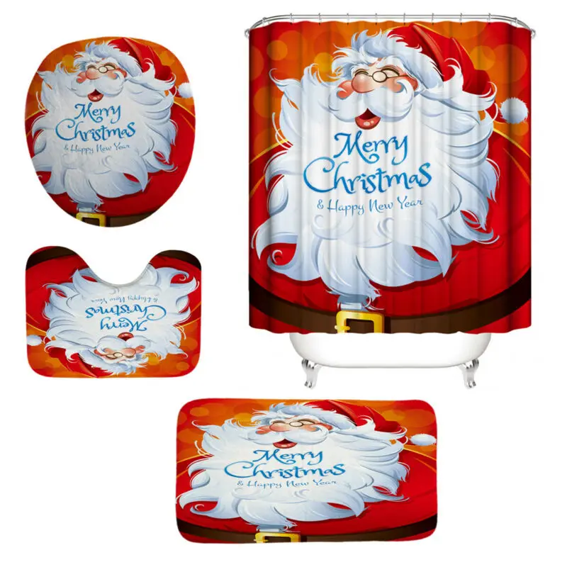 Merry Christmas, водонепроницаемая занавеска для душа, Рождественский Санта Клаус, коврик для ванной, чехол для унитаза, полиэстер/фланелевая занавеска для душа