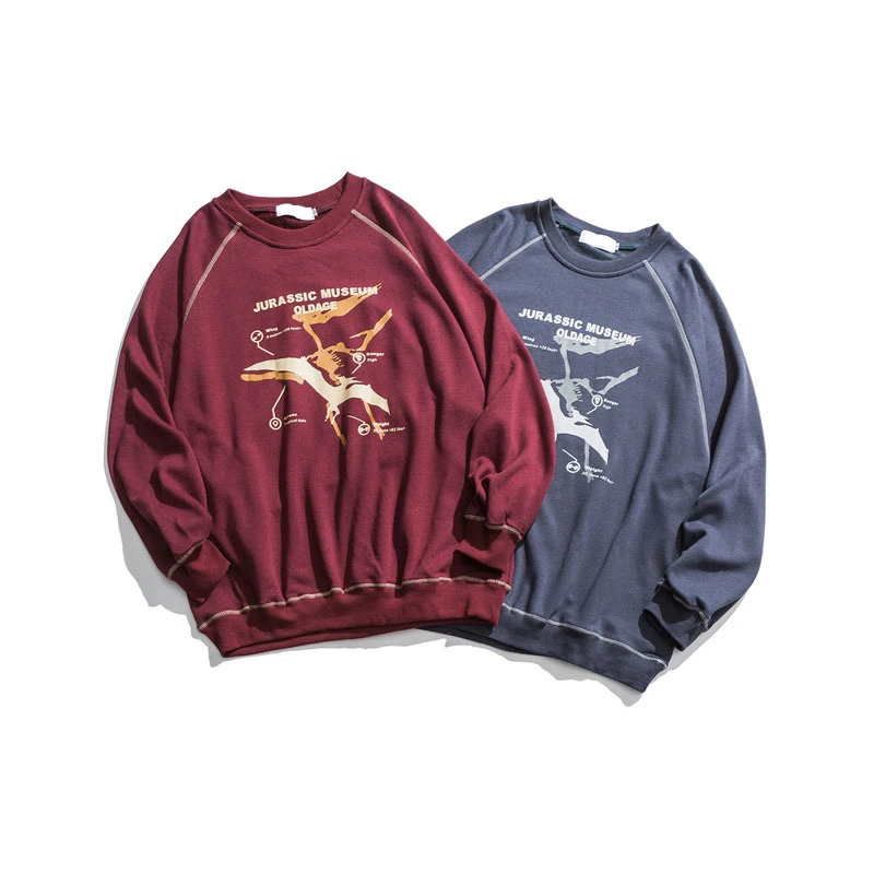 Японский Harajuku Jurassic Графический Печатный Crewneck свитер для мужчин и женщин рукав реглан Уличная пуловер Толстовка