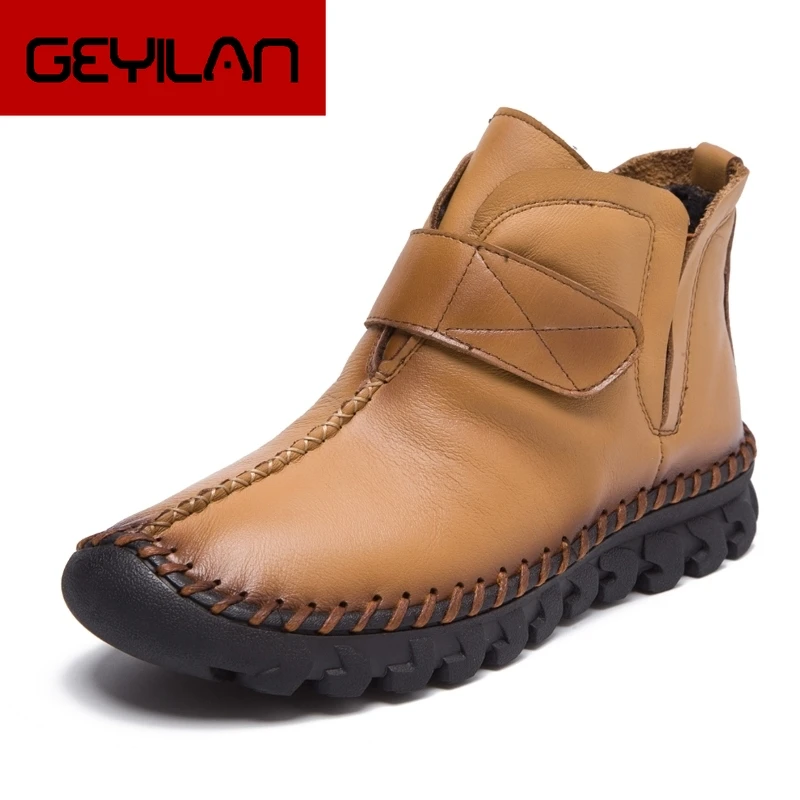 

Women Boots 2019 Genuine Leather Autumn Winter Boots Handmade Woman Shoes Casual Full Grain Leather Ankle Boots For Women