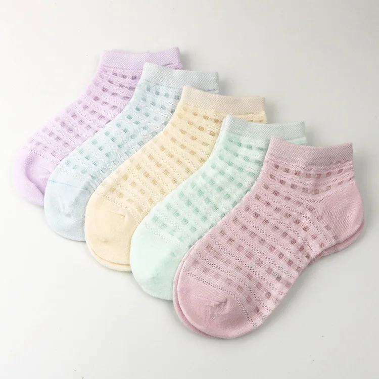 Spring And Summer Combed Cotton Men And Women Children Students CHILDREN'S Socks Plain Color Mesh Boat Socks Porous Socks BABY'S