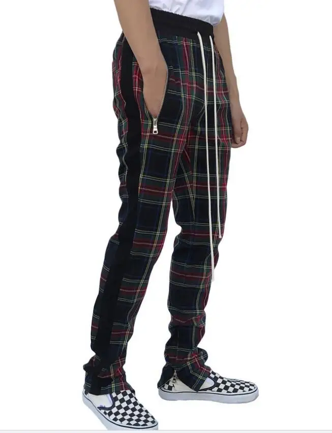 Винтажный шотландский клетчатый джоггеры, мужские спортивные штаны в шотландскую клетку, Джастин Бибер, на завязках, с застежкой-молнией, спортивные штаны в стиле хип-хоп