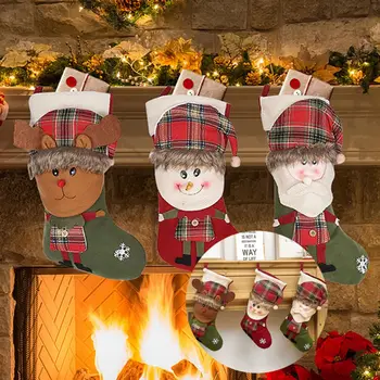 

Christmas Cartoon Stockings Fawn Pattern Gift Hanging Tag Knit Border Xmas Character 3D Christmas Decor Pendant Fireplace*