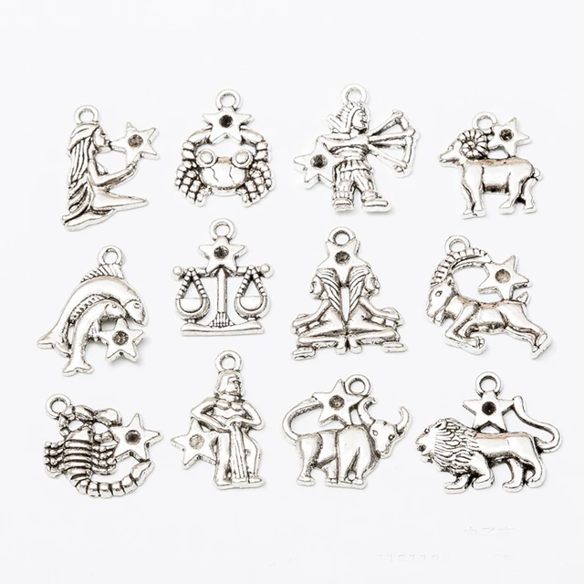 12Pcs Mixed Color Star Zodiac Sign Tibetan Mixed Charms Zinc Alloy