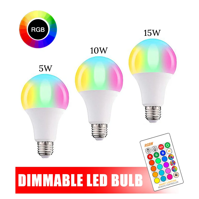 E14 E27 светодио дный лампы 3 Вт 5 Вт 7 Вт RGB светодио дный лампы 220 В AC110V 16 Цвет Сменные лампочки затемнения ампула Глобус лампада удаленного