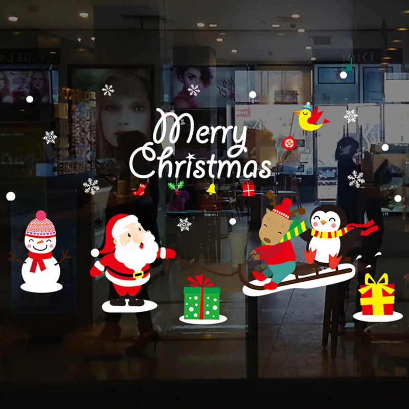 Витрина рождественские наклейки для окна, съемные наклейки Санта Клаус, снеговик, Navidad, домашний декор, самоклеющиеся ПВХ, новогоднее стекло - Цвет: L40
