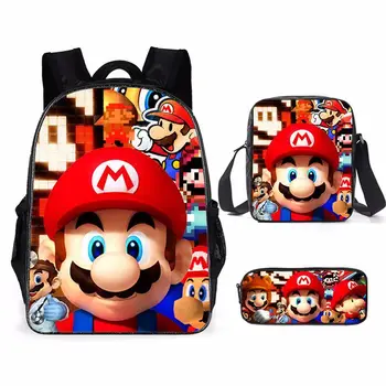

3pcs Cartoon Mario School Bags Set For Kids 3D Sonic Bro Printing Primary Backpack For Boys&Girls Cute Kids Mochilas Escolares