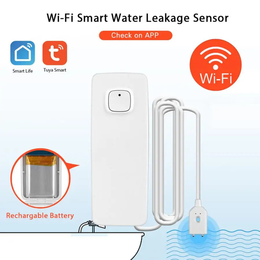 Умный Wifi детектор утечки воды Датчик usb зарядка для Google Assistant/Tuya Сигнализация утечки воды для Amazon Alexa