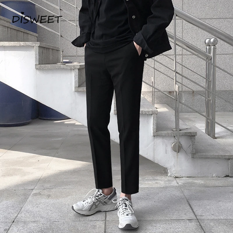 

Simple Solid Straight Waist Suit Trousers for Men Korean Slim Button Black Pants Men 2020