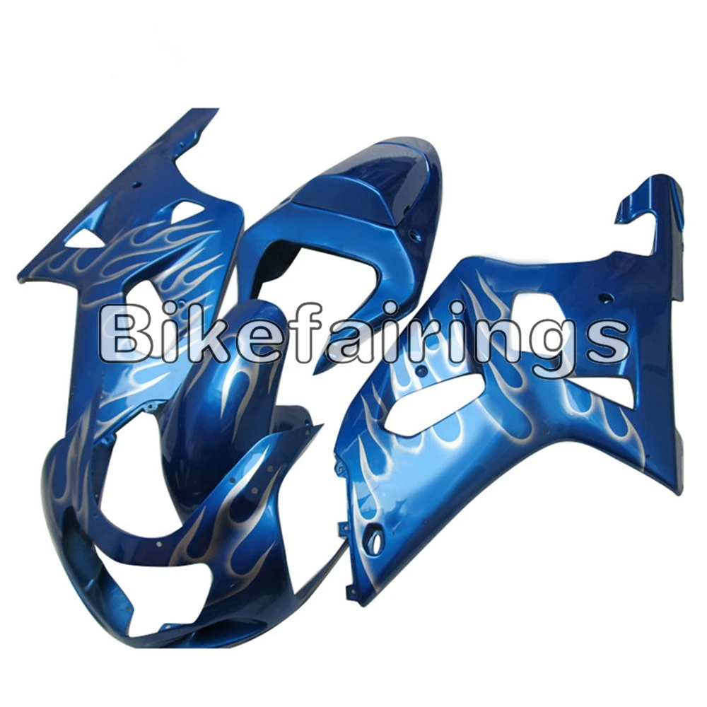 Мотоцикл Полный обтекатели для Suzuki GSXR600 GSXR750 K1 2000 2001 2002 2003 ABS пластик впрыска кузова синий с белым пламенем