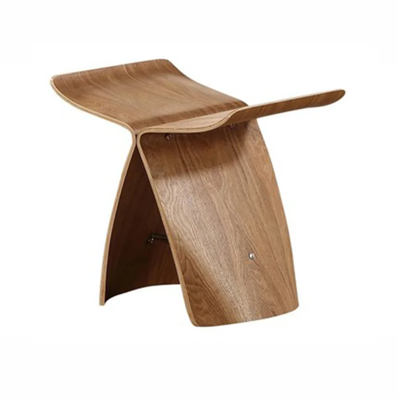 Creative Household Simple Butterfly Stool Curved Wood Low Stool Ash Plywood Solid Wood Nordic Log Chair for Shoe