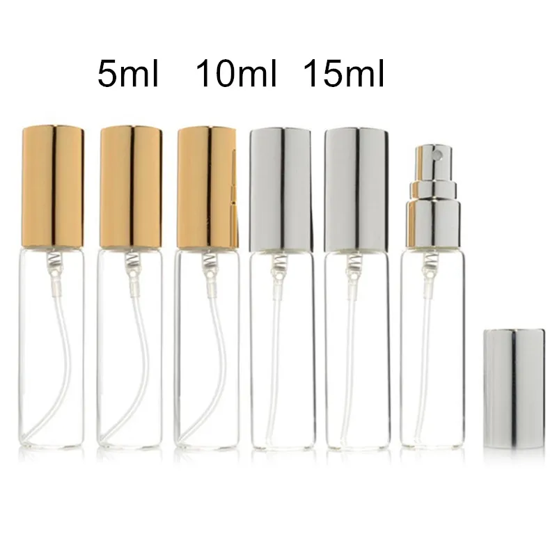 Mini Perfume Spray-Bottle Atomizer Glass Vials Sample Portable 10ML 15ML Gold 20pcs/Lot