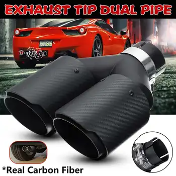 

Carbon Fiber + Black Stainless Steel Universal Exhaust Muffler Tip End Tail Pipe 63MM One Inlet Dual Outlet Car Exhaust Pipe