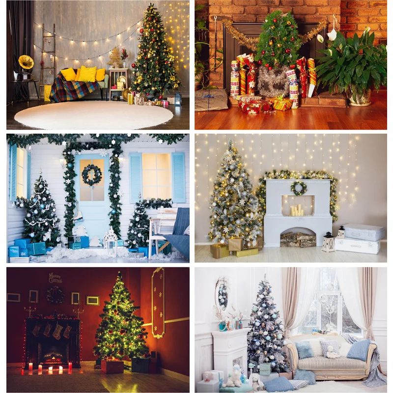 

Christmas Theme Indoor Photography Background Christmas tree Fireplace Children Portrait Photo Backdrops 21YXSD-05