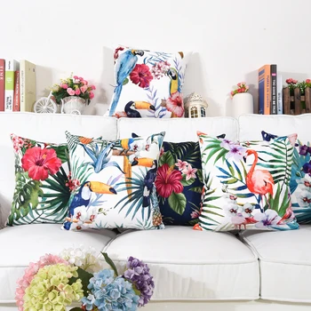 

DUNXDECO Cushion Cover Decorative Pillow Case South East Asia Tropic Flowers And Bird Vivid Plants Print Soft Velvet Coussin
