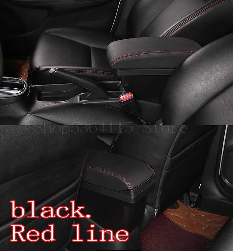 black. Red line Подходит для Honda Fit Jazz 2008-2013 центральный консольный ящик для хранения Подлокотники могут быть вращающейся держатель Ashtray2009 2010 2011 2012 - Название цвета: black. Red line