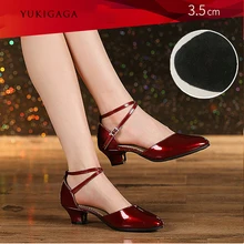 Современная танцевальная обувь для танго красного, черного и золотого цвета Женская Удобная обувь с закрытым носком для девочек обувь для латинских бальных танцев Уличная обувь на мягкой подошве для танцев