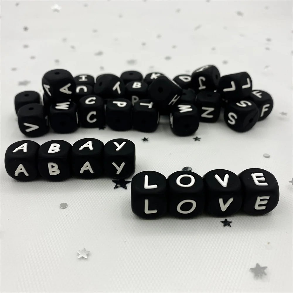 100pcs black English Letter Silicone Beads Alphabet DIY Personaliz Name Teething Necklace Silicon Teether kids learning toys