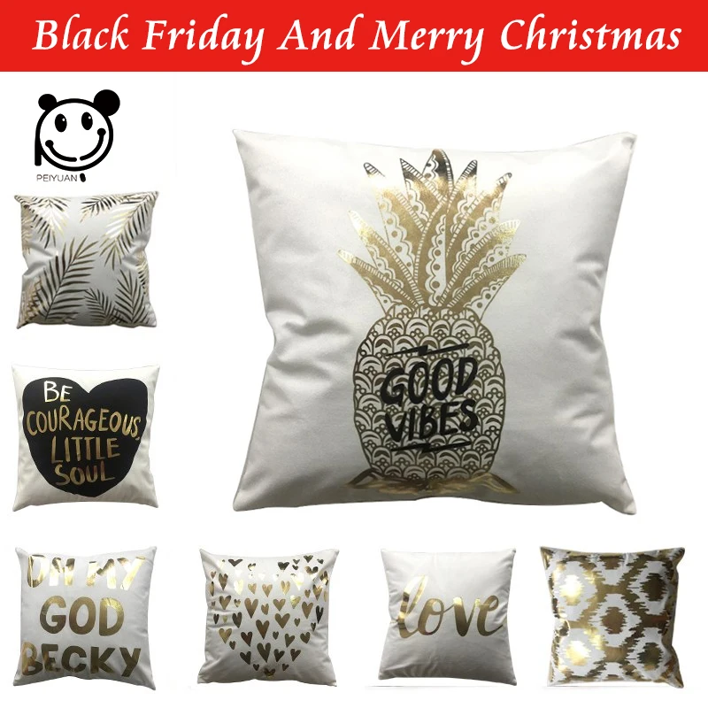 PEIYUAN Brnzing Cushion Cover Luxury Pillow Case Print Gold Heart Leaves Coral Pineapple Sofa Chair Seat Pillowcase Home Decor | Дом и сад