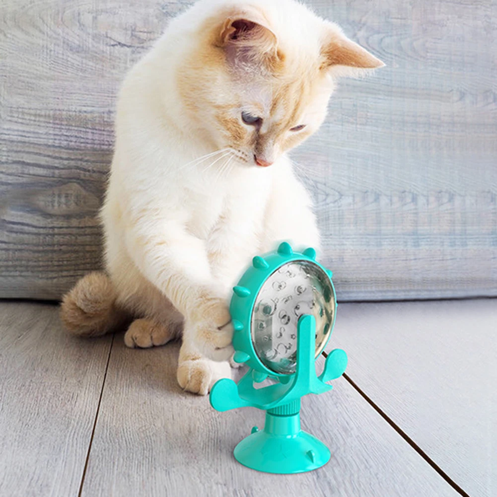 Funny Pet Cat Turntable Toy 360 Rotating Windmill Interactive Training Teasing Puzzle Exercise Play Game Feeding Leakage Device