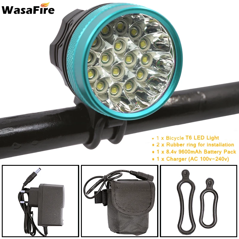 WasaFire 16x T6 светодиодный велосипедный светильник 40000lm велосипедный головной светильник передняя лампа велосипедный светильник 8,4 в 9600 мАч 18650 аккумулятор+ зарядное устройство - Цвет: blue 9600mAh