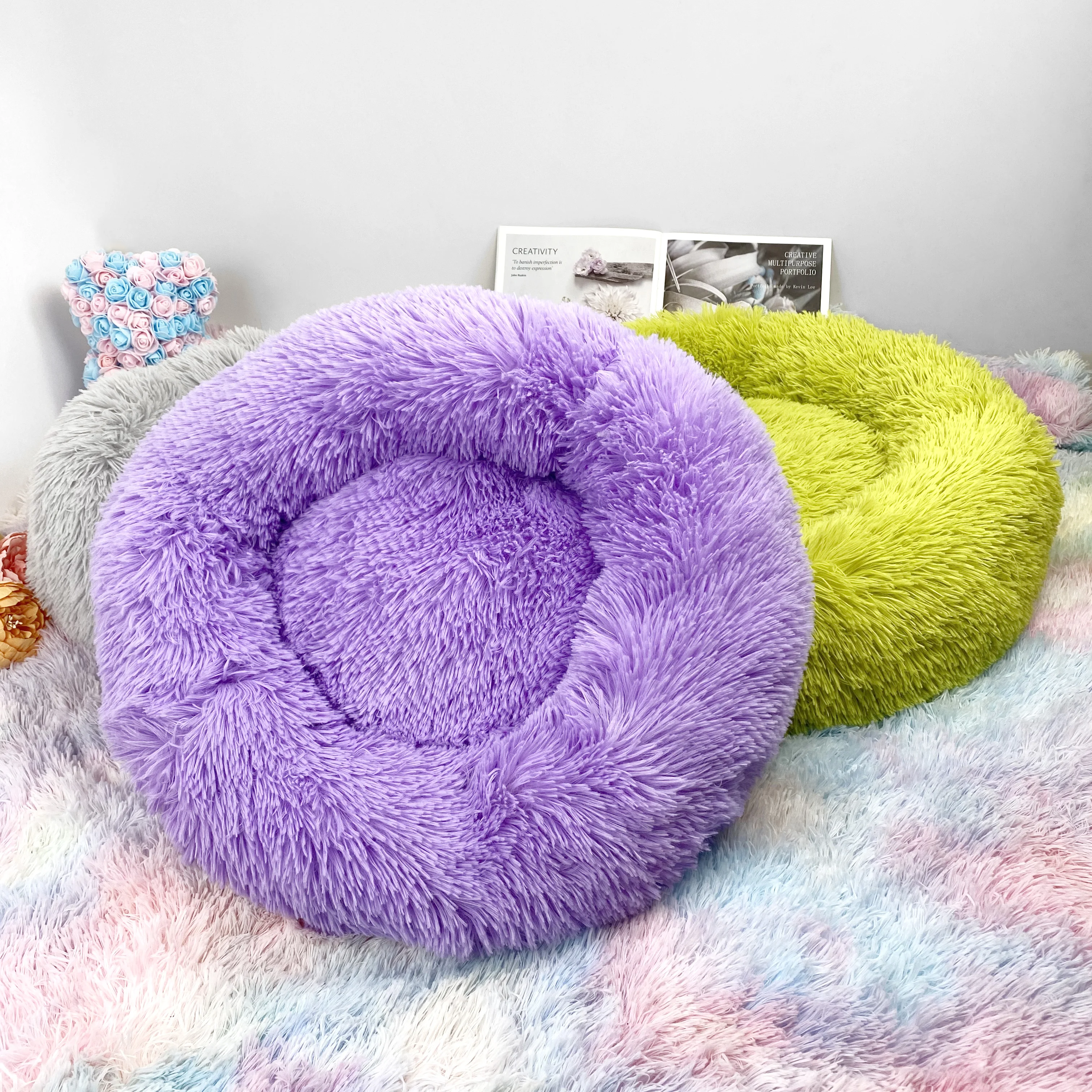 

Long Plush Dog Beds Calming Bed Hondenmand Pet Kennel Super Soft Fluffy Comfortable Dounts Sofa For Large Dog Cat House