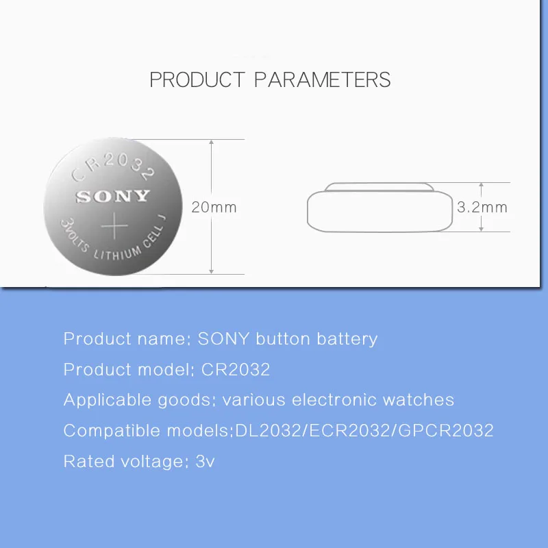 Аккумулятор кнопочный SONY CR2032 3 в 15 шт.|Часовые батарейки| |