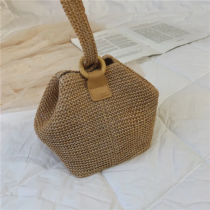 Straw Wrist Bag Summer Leisure Handbags European Style Ladies Casual Beach Bags Handmade Ethnic Woven |