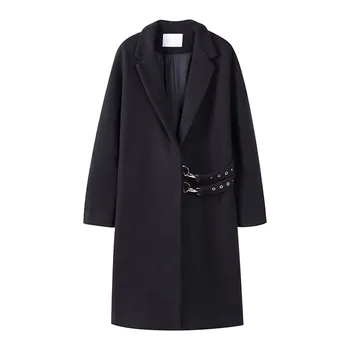 

Winter Clothing Large Size design Wasit belt Woolen Coat 2020 New Autumn Women's Long Trench Coats Black Outerwear N1166