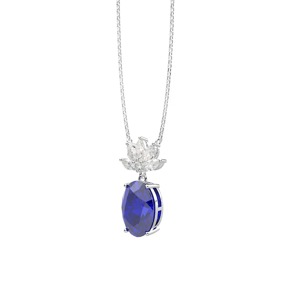 PANSYSEN Свадебный бренд 925 пробы Серебряное ожерелье с подвеской s для женщин 9x13 мм цитрин кварц сапфир драгоценный камень ожерелье - Цвет камня: Синий