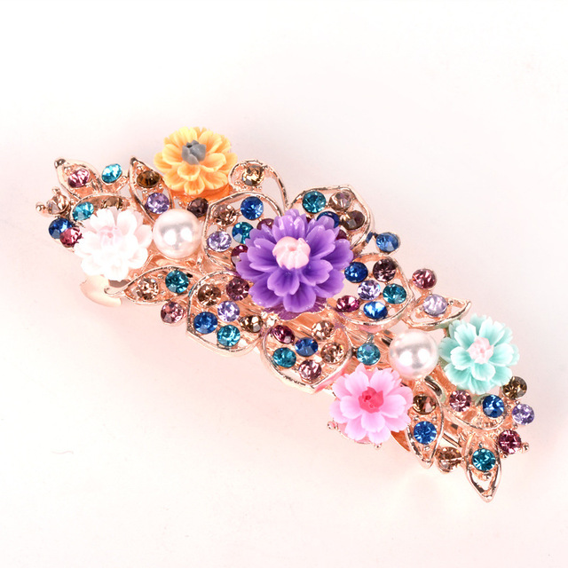Colorful Flowers Rhinestone Hairpins Retro Women's Hollow Out Crystal  Hair Comb Hairpin Fashion Hair Accessories Headdress