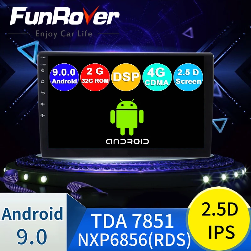Funrover 9/10 дюймов 2.5D + ips Android 9 0 Автомобильный мультимедийный радиоприемник для