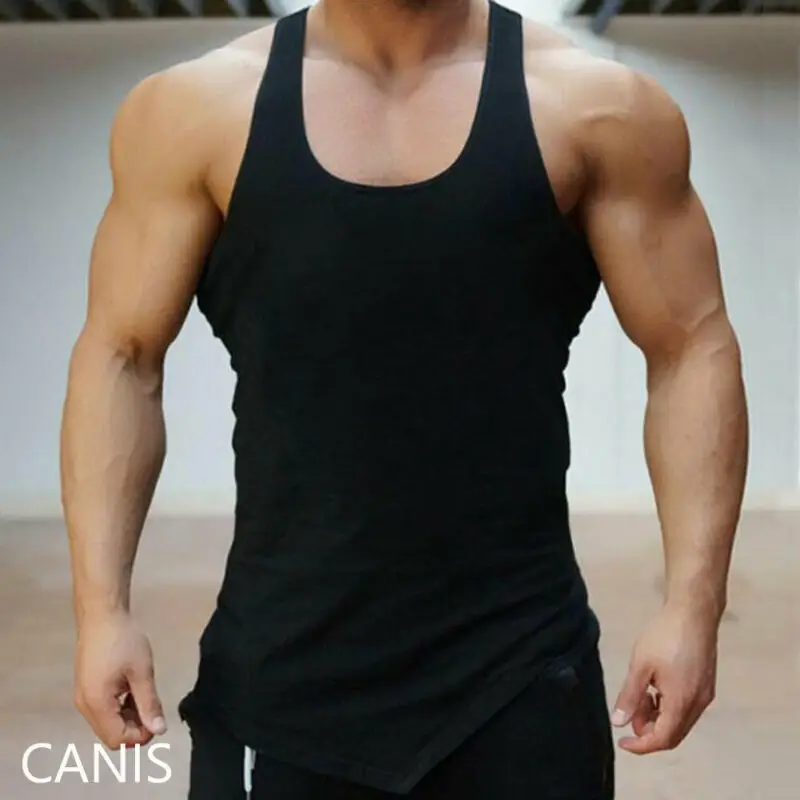 

Men Bodybuilding Tank Solid Stretchy Slim Fit Gym Running Sports Vest Quick Dry Tank Top Sleeveless Garment 2019 New