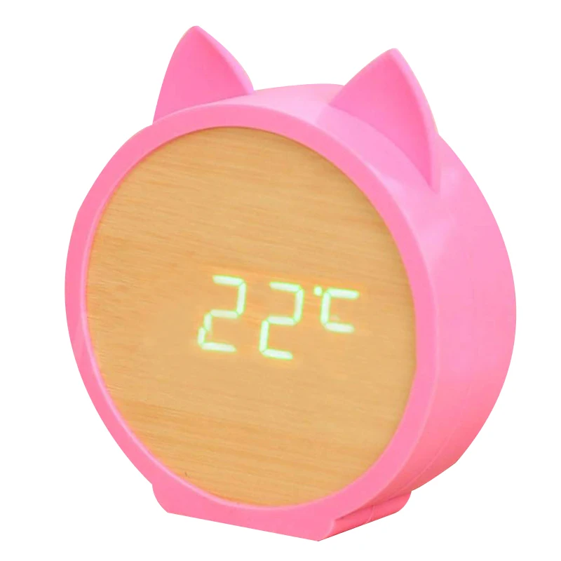 Promotion! Wooden Alarm Clocks Kids Clock Cute Cat Silicone Electronic