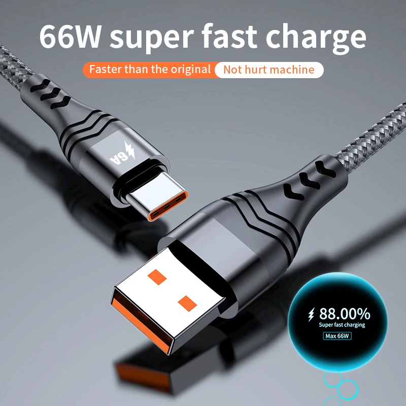 type of charger for android 6A 66W USB Type C Cable Fast Charging Cable 5A Data Cord Charger Cord For Samsung S20 Xiaomi Huawei P40 Pro 3M/2M/1M android charger Cables