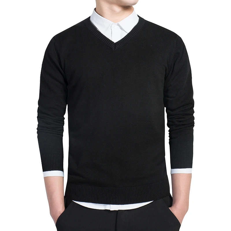 Хлопковый свитер с v-образным вырезом, мужские пуловеры с длинным рукавом, верхняя одежда, мужские свитера, пуловеры, топы, свободная Однотонная вязанная одежда, 8 видов цветов 3XL