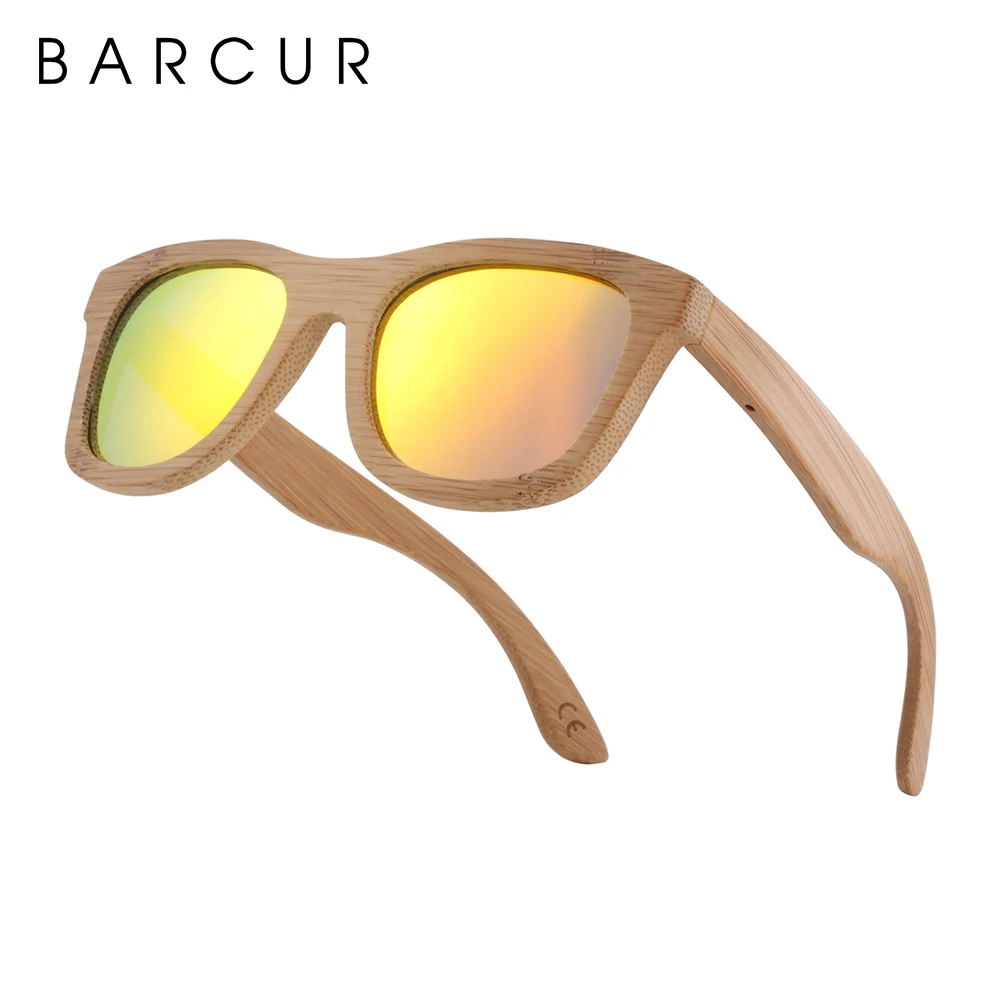 Best BARCUR Bamboo Sunglasses Men Retro Vintage Wood Sun Glasses Women Polarized Mirror Coating Lenses Eyewear