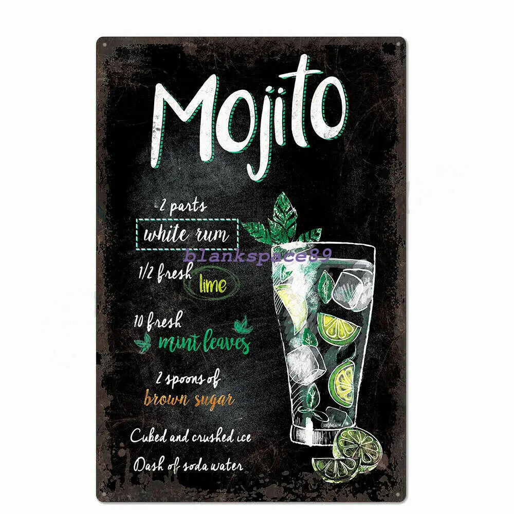 Металлический жестяной знак mojito рецепты бара паба дома винтажный Ретро постер |