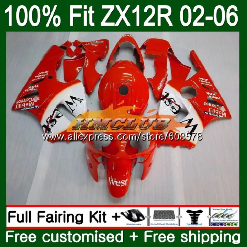 Инъекции для KAWASAKI ZX1200 ZX 12R ZX12R 02 03 04 05 06 114CL. 24 красный Запад 1200CC ZX-12R 2002 2003 2004 2005 2006 обтекатели