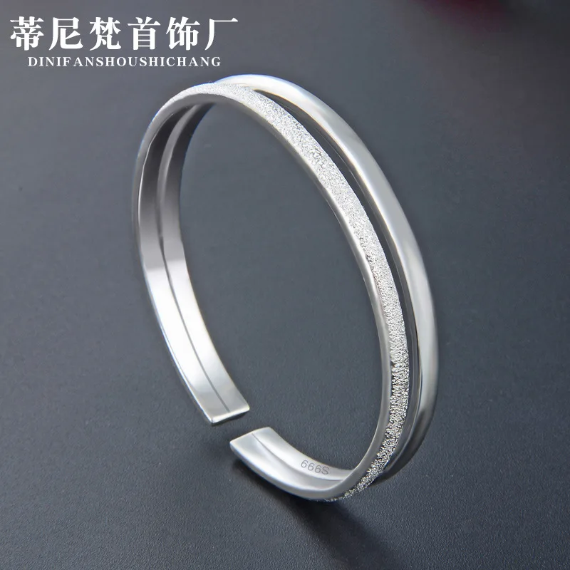

Day Korean Style Simple Hipster Mom Bracelet S999 Pure Silver Dull Polish Bracelet Women's Versitile Fashion Silver Hand Jewelry