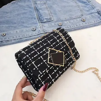 

Chain Plaid Cross Body Bag For Women 2019 Fashion Messenger Bags Simple Wool Hasp Small Shoulder Bag Women Flap Bags Handbag #15
