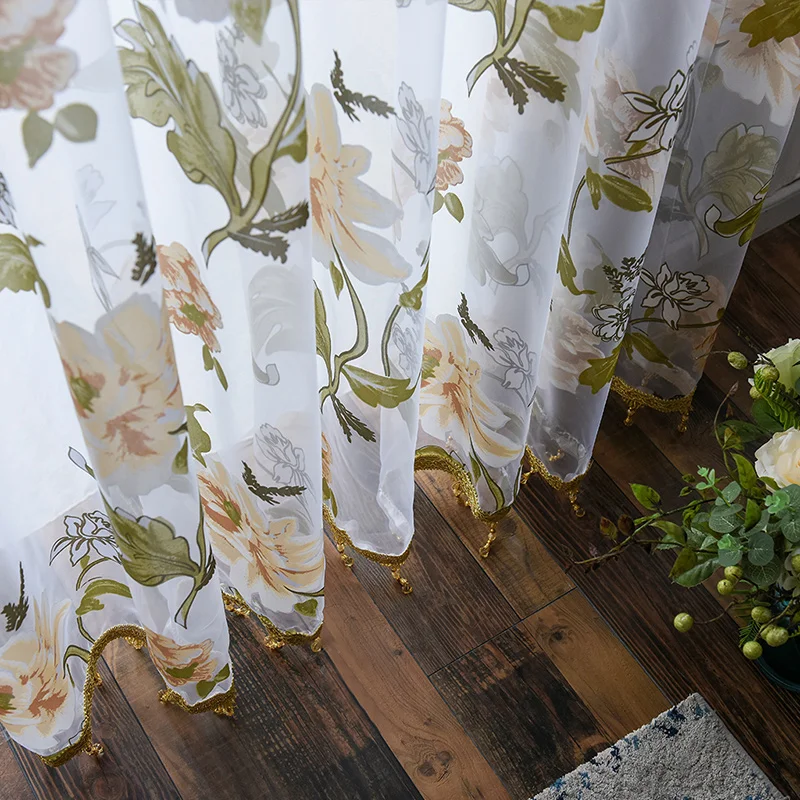 Цветочные тюлевые оконные шторы для гостиной спальни кухни прозрачная вуаль