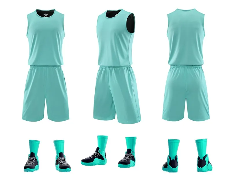 HOWE AO Двусторонняя одежда для мужчин баскетбольные майки набор со штанами спортивные баскетбольные поезда шорты для униформы - Цвет: green and black